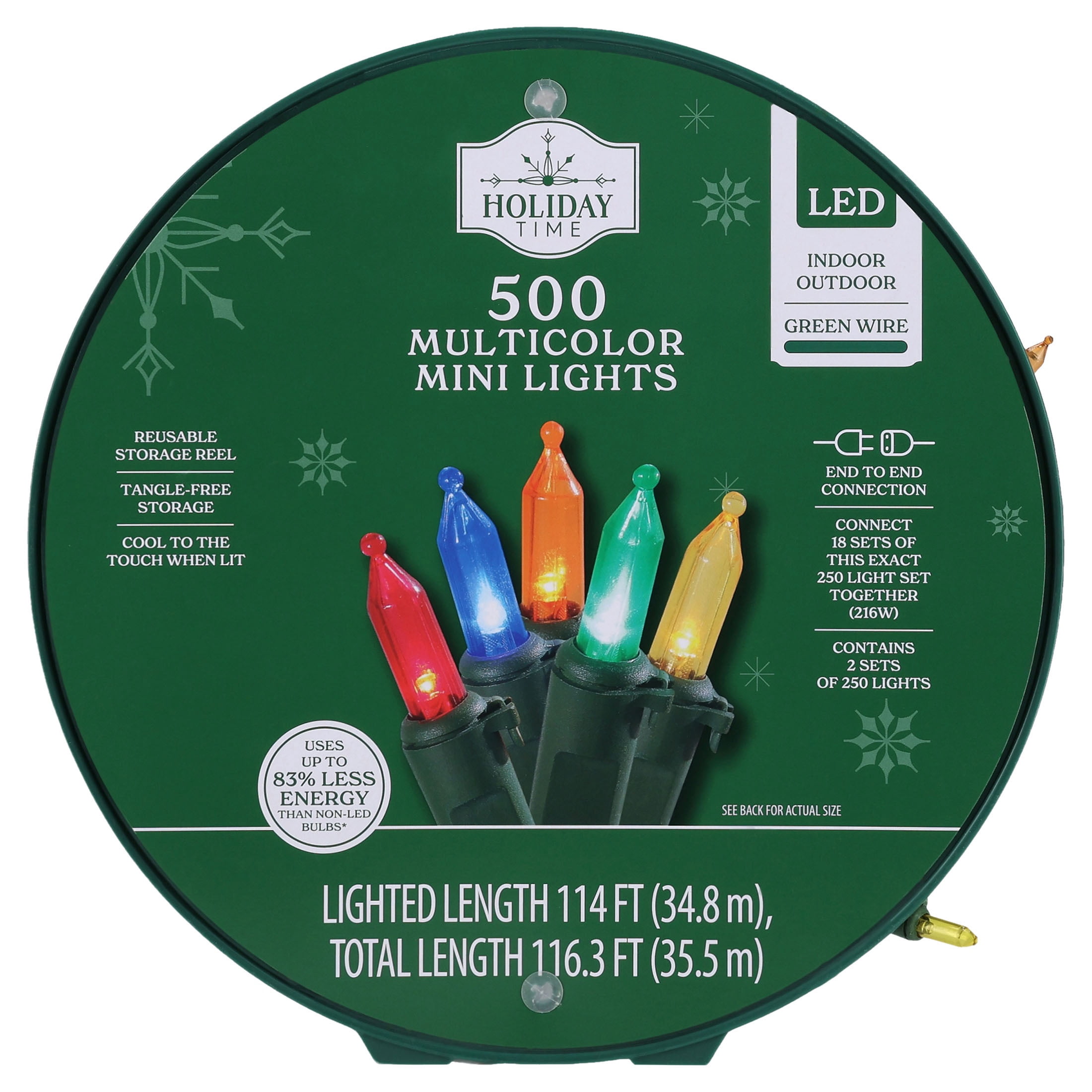 Indoor/Outdoor 500-Count LED Mini Christmas String Lights, Multicolor, Green Wire, 114', by Holiday Time