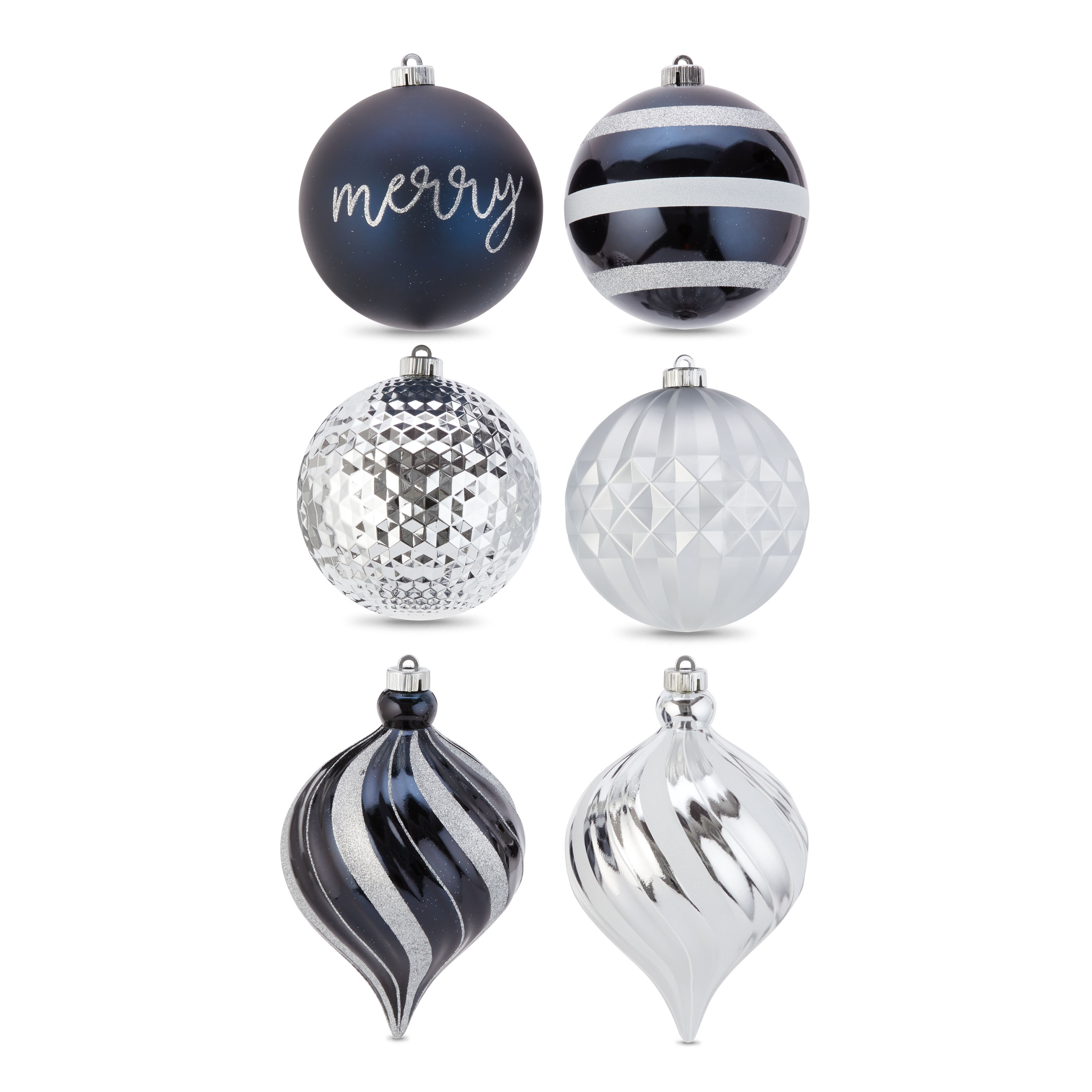 Holiday Time Navy and Silver Jumbo Shatterproof Christmas Ball Ornament