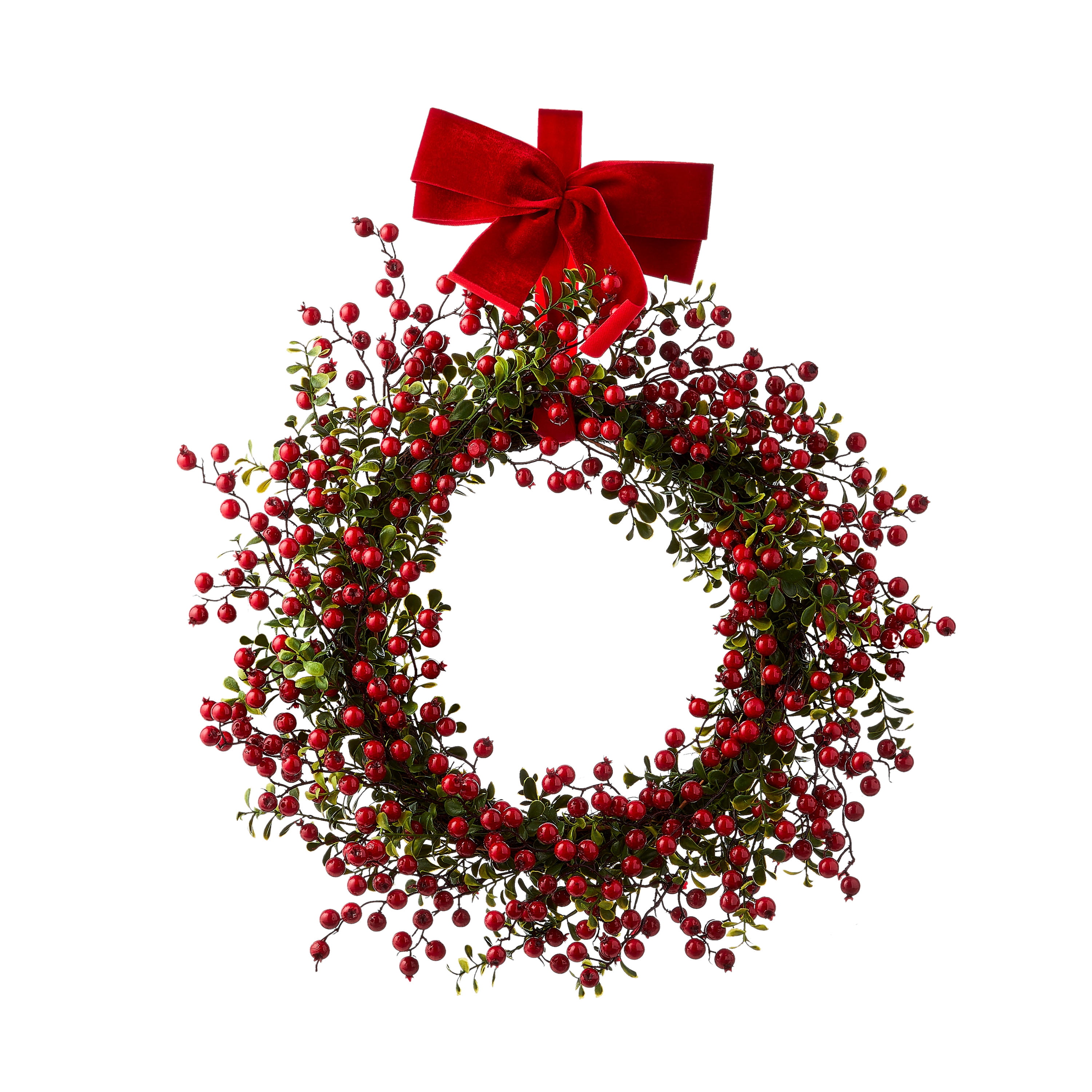Holiday Time Non Lit Red Berry Velvet Bow Boxwood Wreath Decor 24 holiday-time-non-lit-red-berry-velvet-bow-boxwood-wreath-decor-24