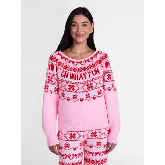Holiday Time Women's Oh What Fun Sweater, Midweight, Sizes XXS-XXL