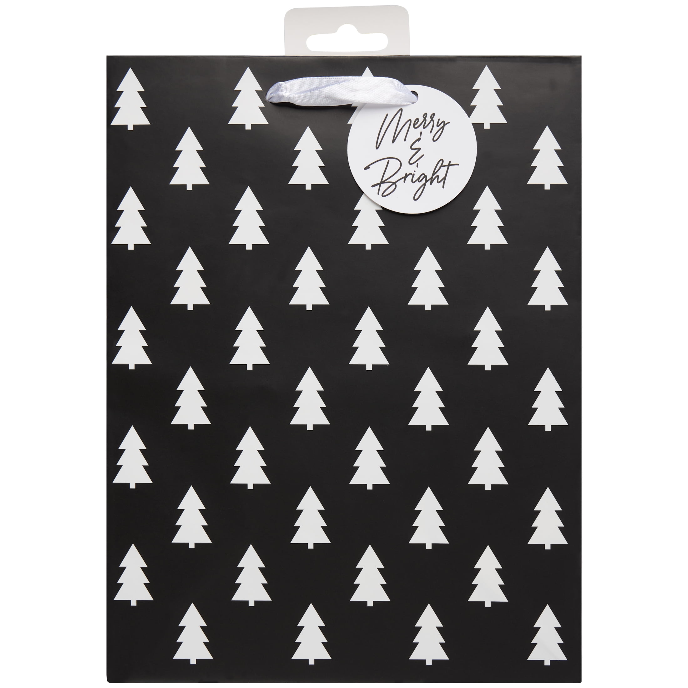 Black & White Petite Trees Christmas Gift Bag, 7.875 in x 4.5 in x 10 in, by Holiday Time