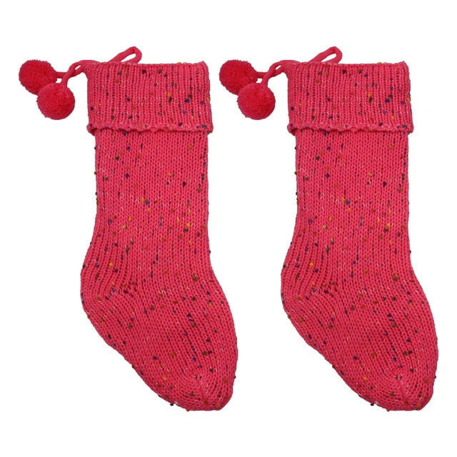 Holiday Time Pink Knit Stockings, 20", 2 Pack