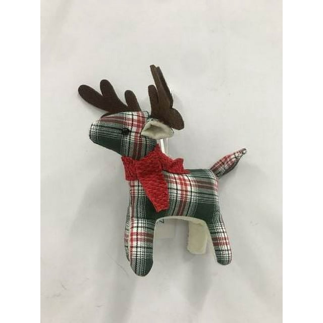 Holiday Time Plaid Fabric Reindeer Christmas Ornament