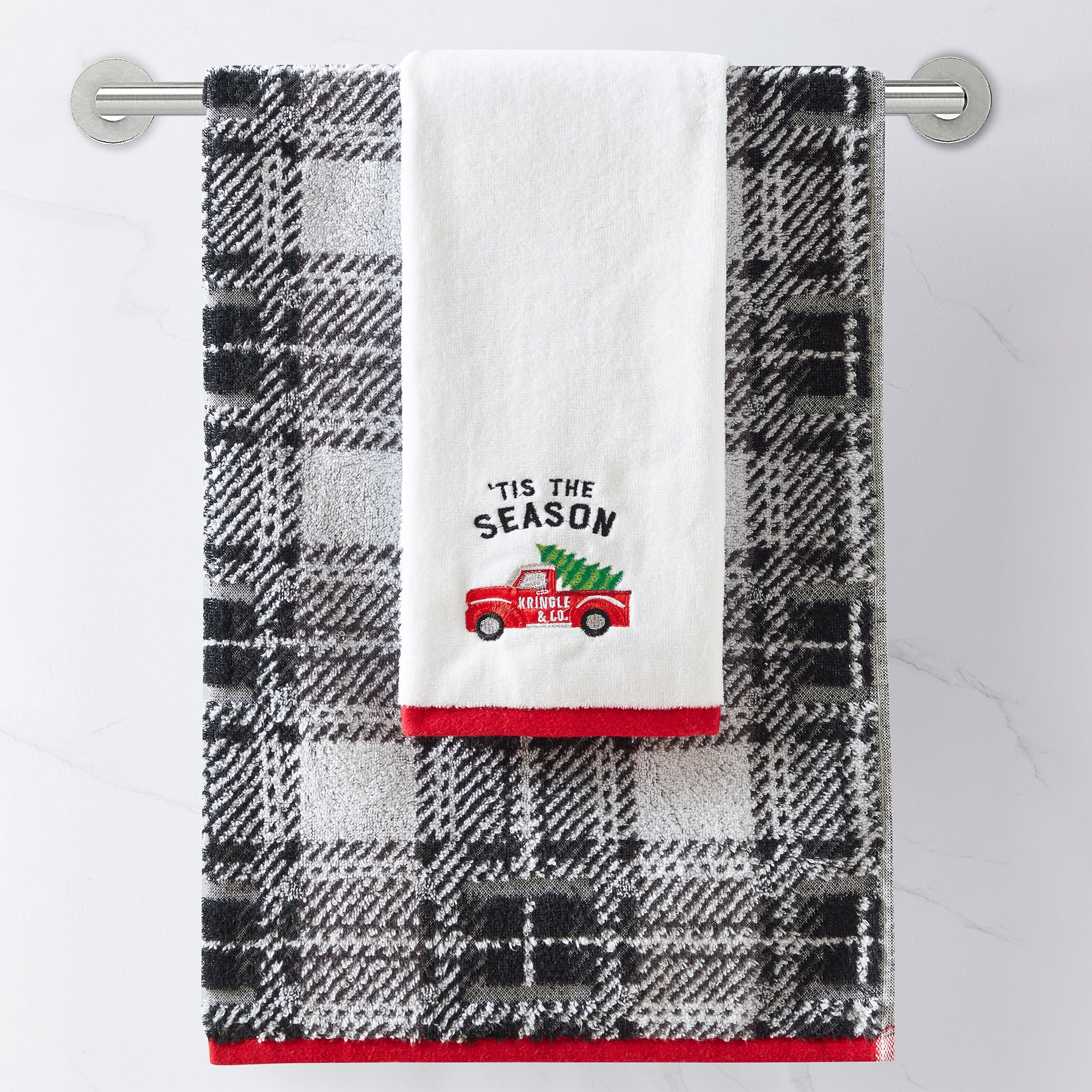 Christmas Red Plaid Hand Towels 2 PCS, Modern Classic Pattern