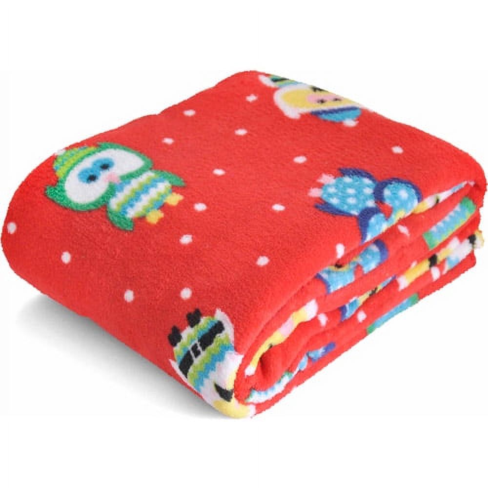 Holiday Time Plush Super Soft Red Hoot Owls Microplush Throw Blanket