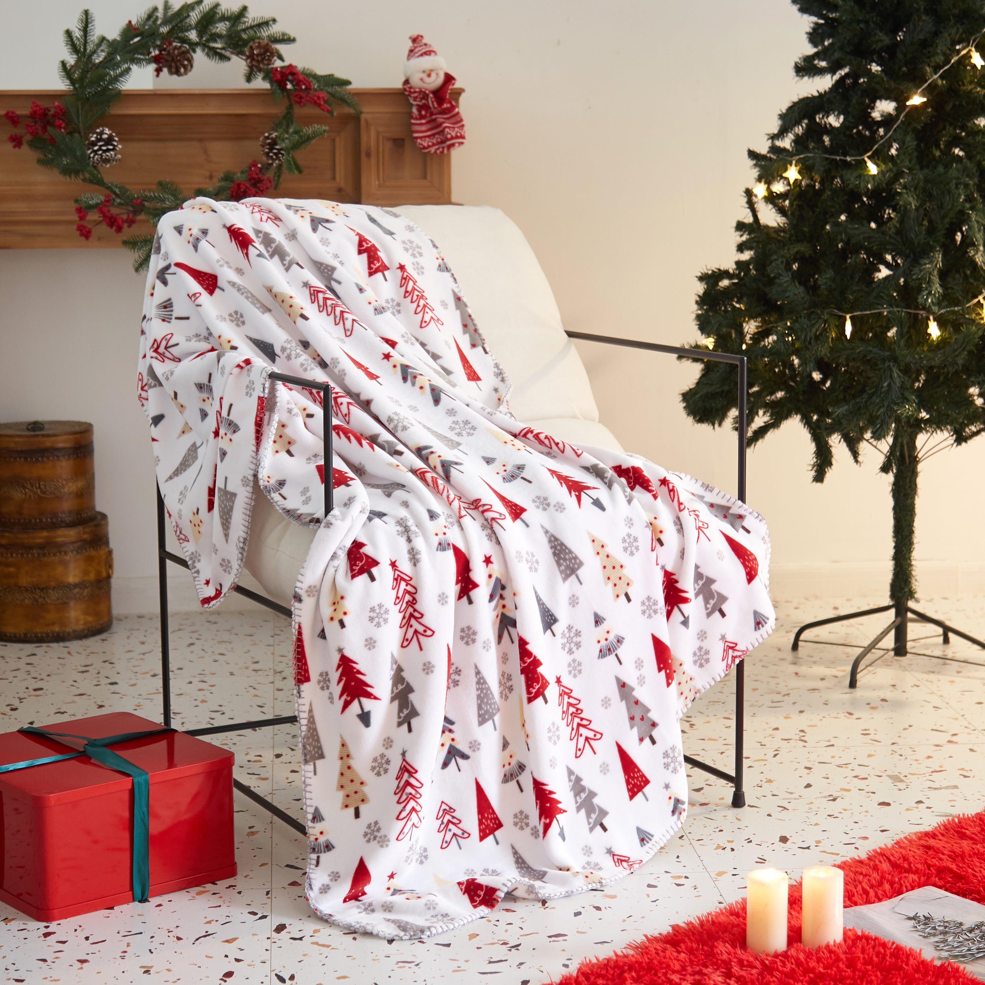 Holiday Time Plush Throw, 50" x 60", Trees