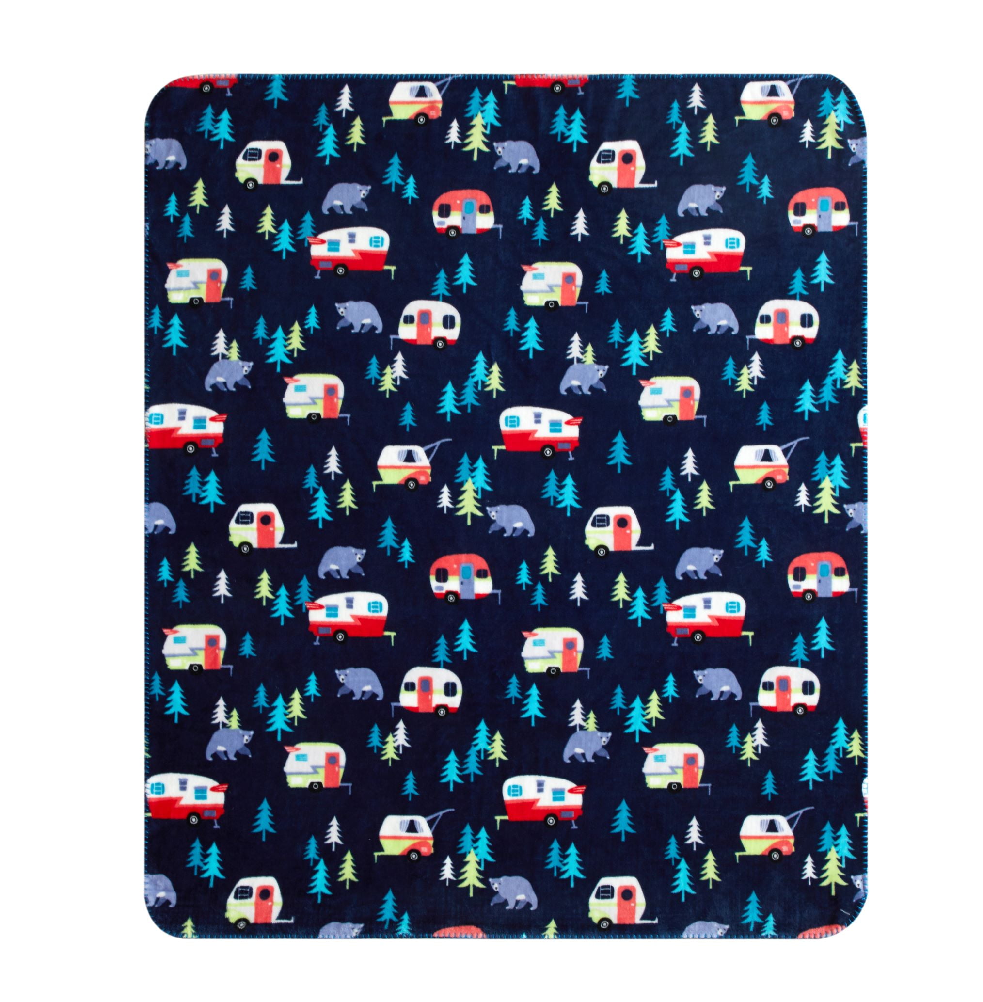 Holiday Time Plush Throw Camper, 50" x 60" inches, Blue, Polyester