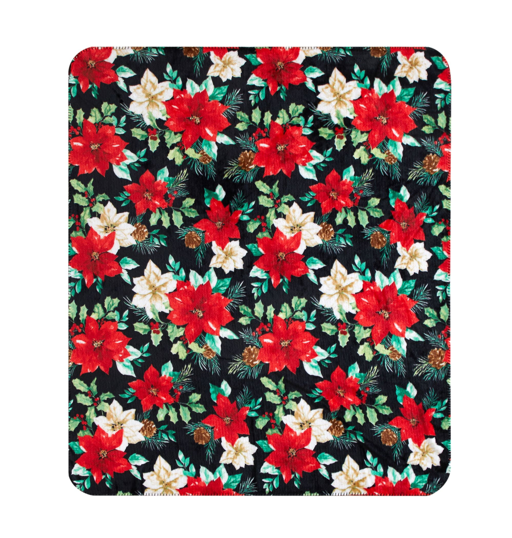 Holiday Time Plush Throw Poinsettia, 50" x 60" inches, Red Polyester