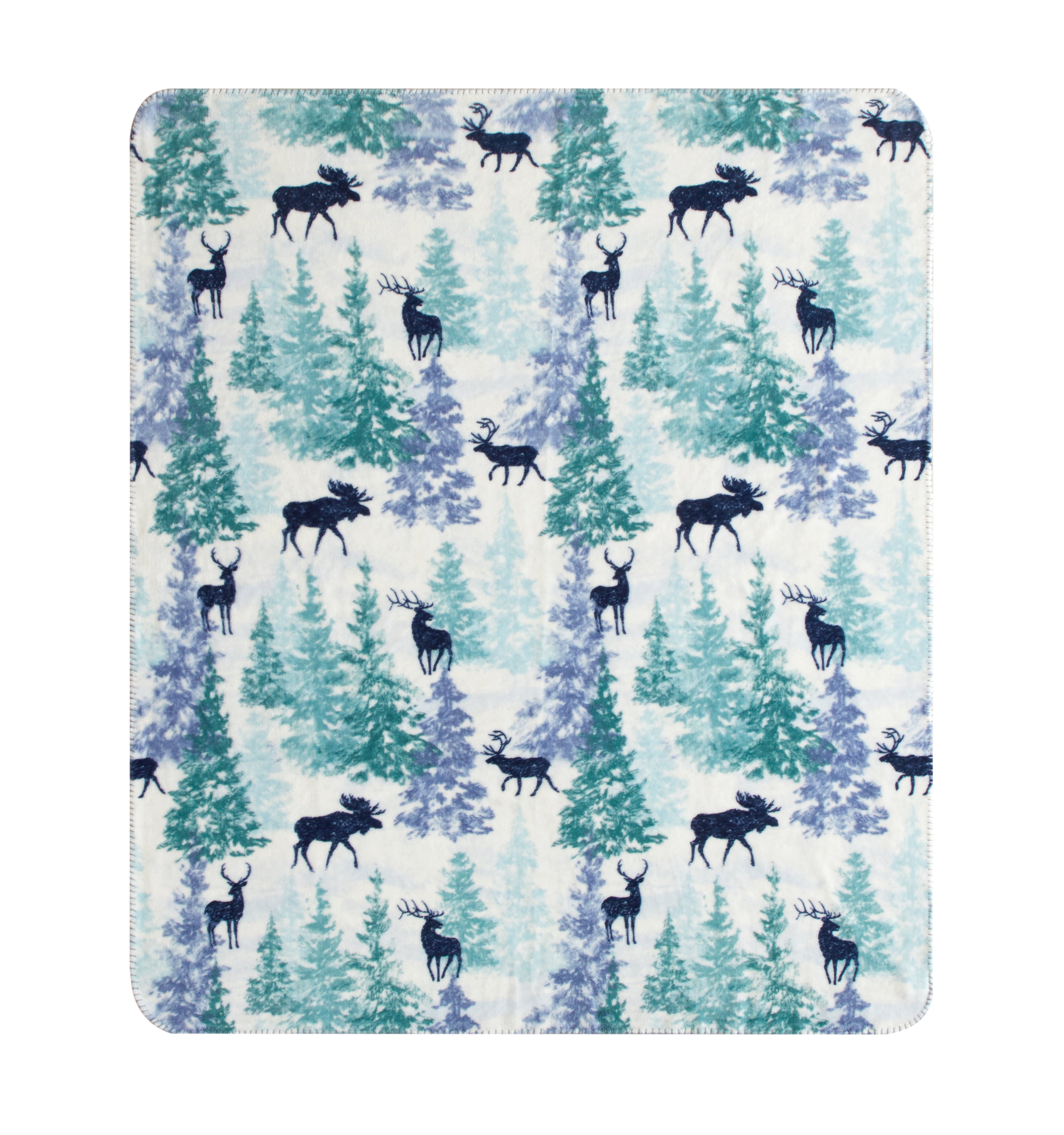 Holiday Time Plush Throw Wilderness, 50" x 60" inches, Blue Polyester