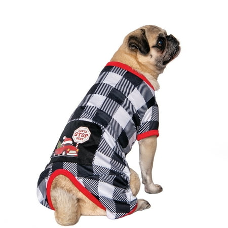Holiday Time Polyester Checked Dog & Cat Pajama, White, S/L