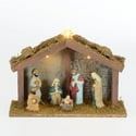 8-Pieces Holiday Time Porcelain Nativity Scene with Lighted Wood Stable