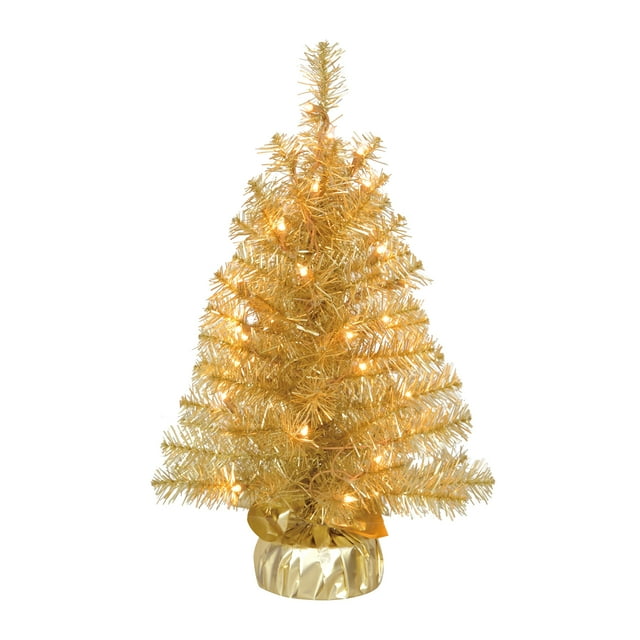 Holiday Time PreLit 2' Noble Fir Champagne Gold Artificial Christmas