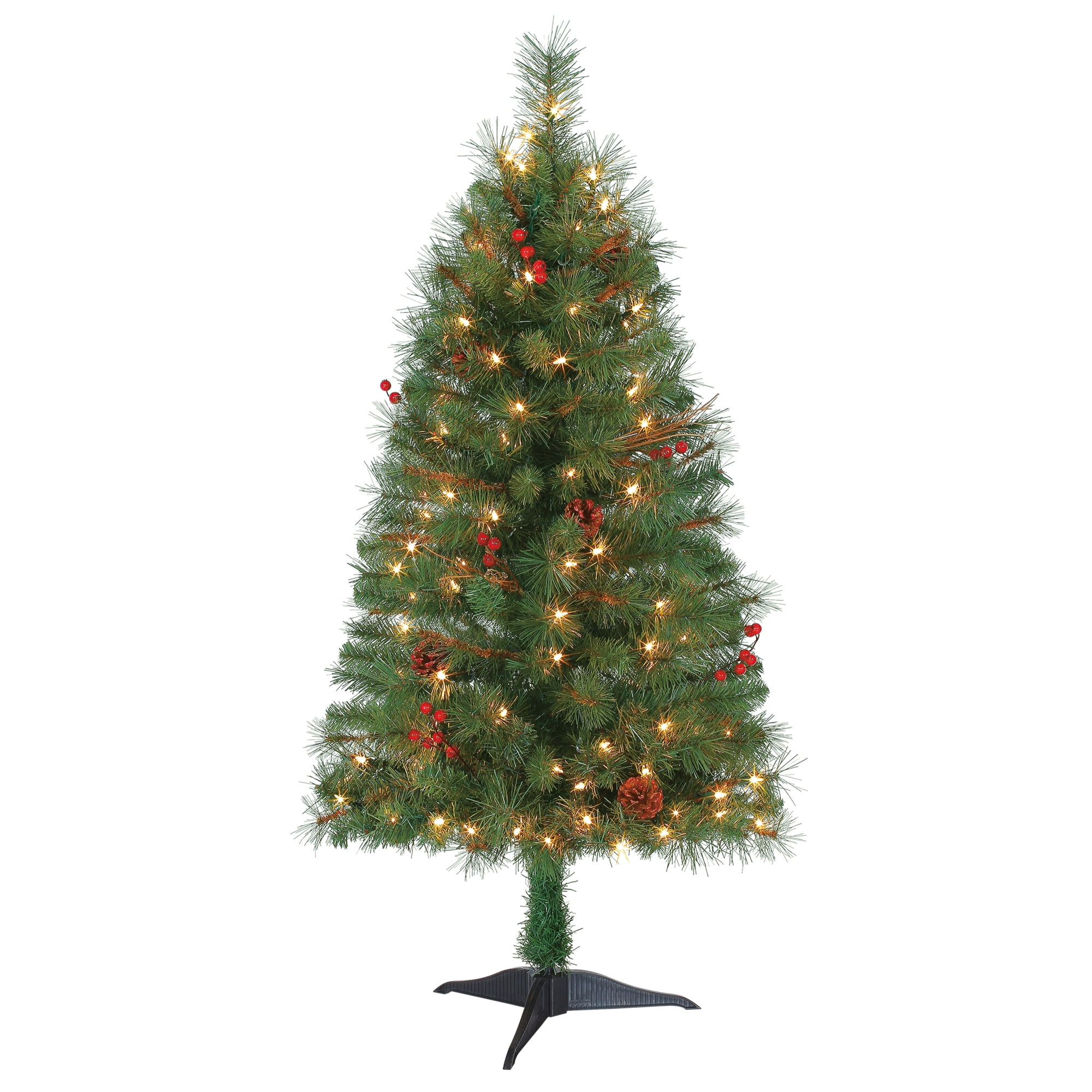 Holiday Time Pre-Lit 4' Chester Pine Artificial Christmas Tree, Clear ...