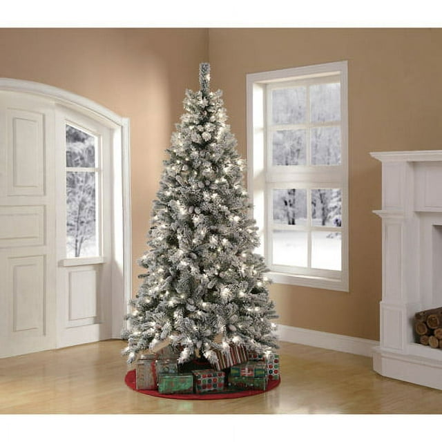 Holiday Time Pre-Lit 7.5' Winter Frost Pine Artificial Christmas Tree, Green, Clear Lights