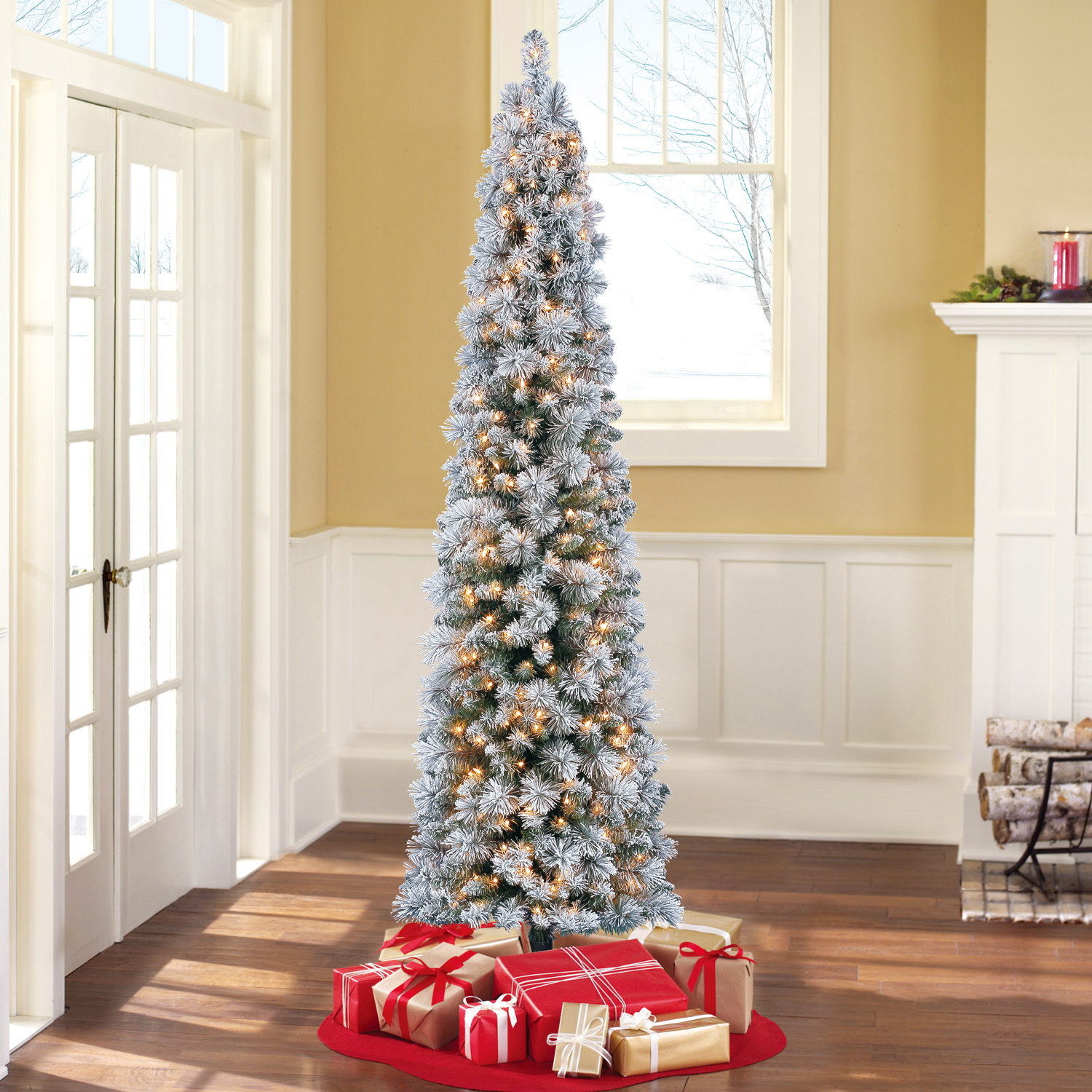 Holiday Time PreLit 7' Colorado Flocked Pencil Artificial Christmas