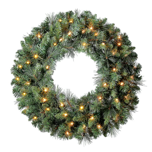 Holiday Time Pre-Lit Clear Scottsdale Pine Artificial Christmas Wreath, 24"