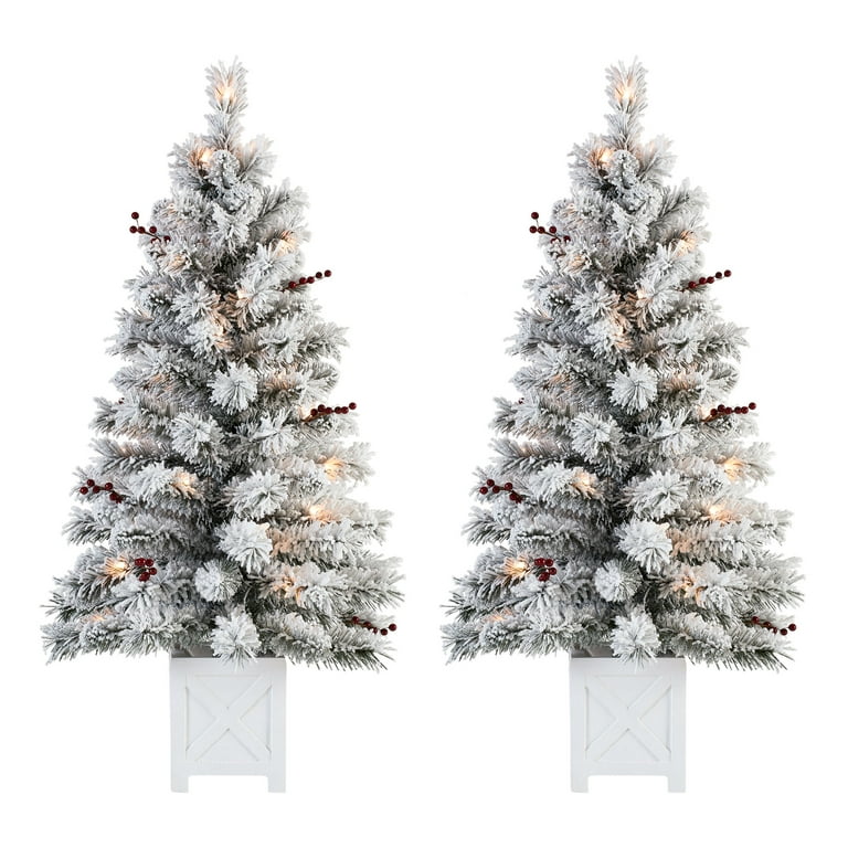 Holiday Time Pre Lit Set of 2 Flocked Potted Tree Clear lights