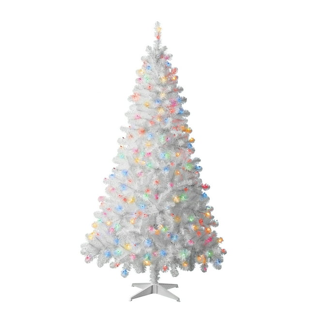 Holiday Time Prelit 300 Multicolor Incandescent Lights, Madison Pine White Artificial Christmas Tree, 6.5'