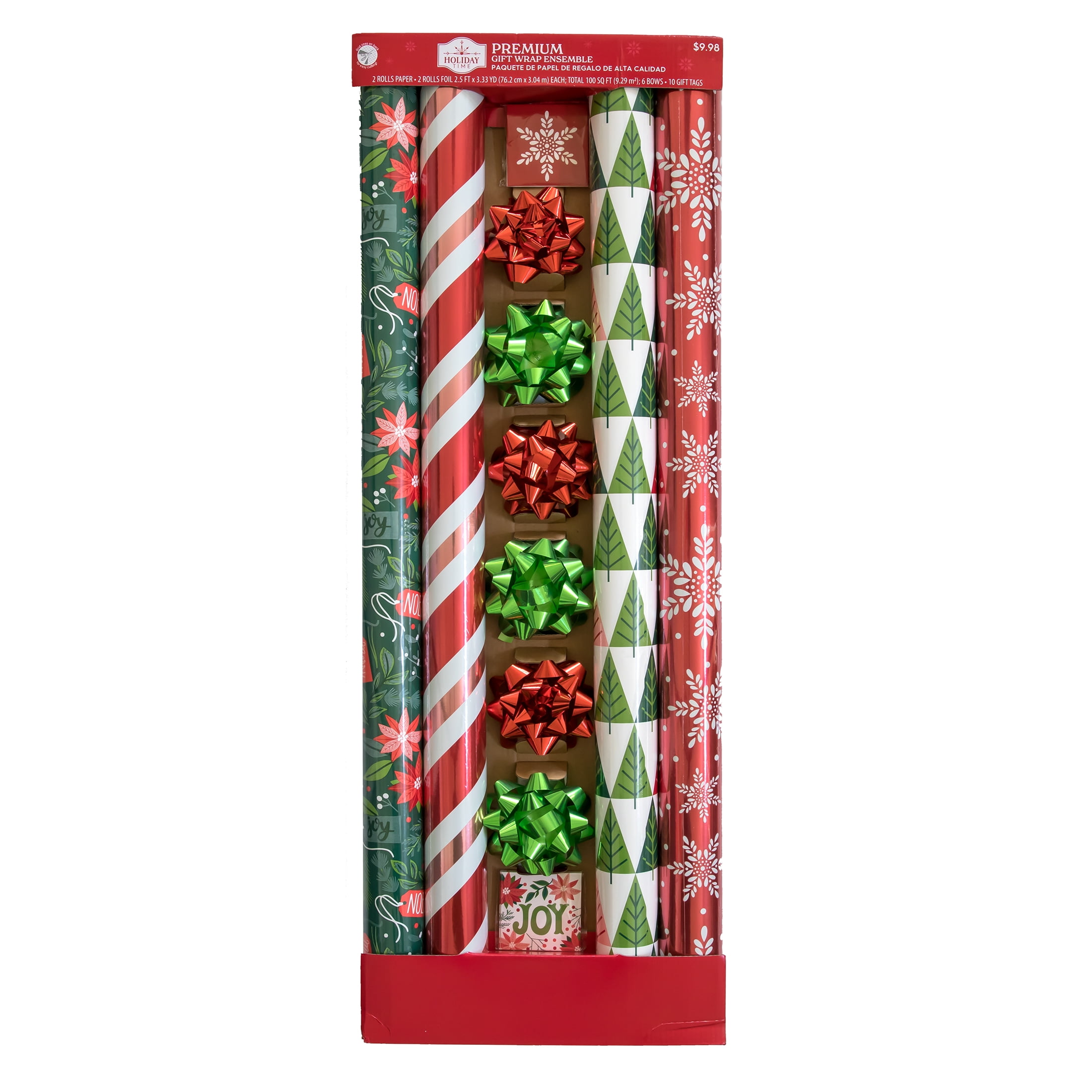 Holiday Time Premium Gift Wrap Kit, 4 Rolls Paper & Foil Gift Wrap, 10