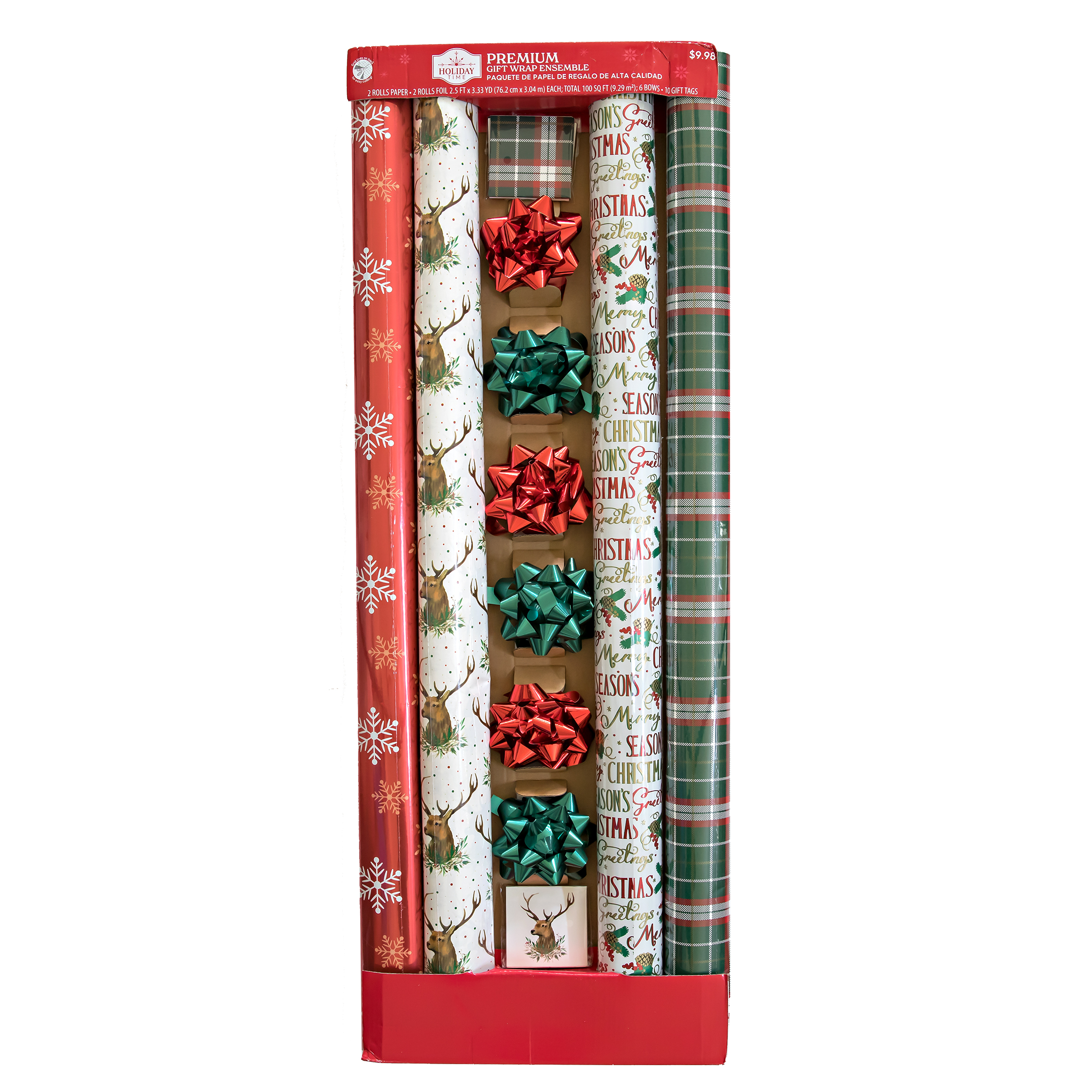 Holiday Time Premium Gift Wrap Kit, 4 Rolls Paper & Foil Gift Wrap, 10