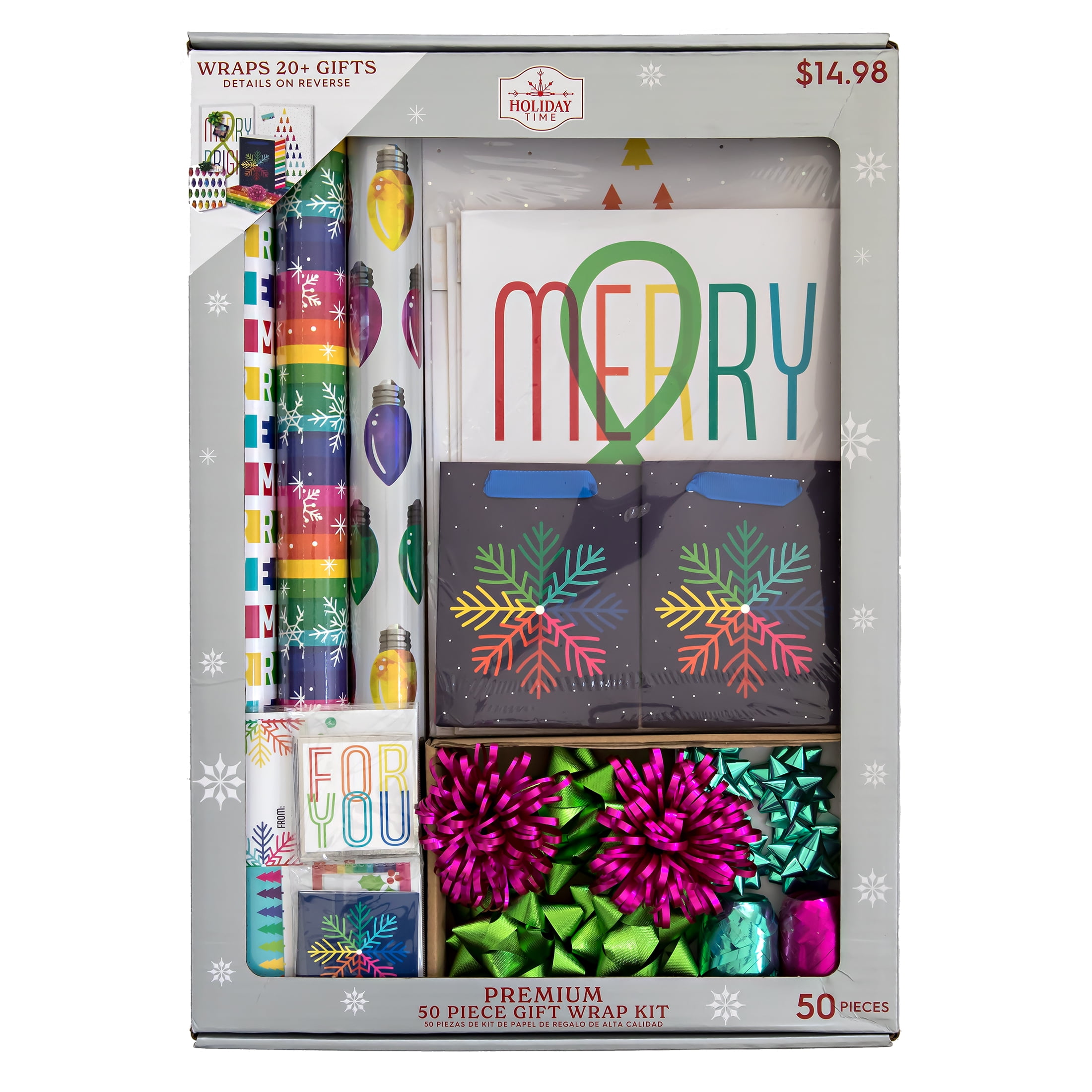 Holiday Time Premium Gift Wrap Kit, 50 pieces, 3 Rolls Gift Wrapping
