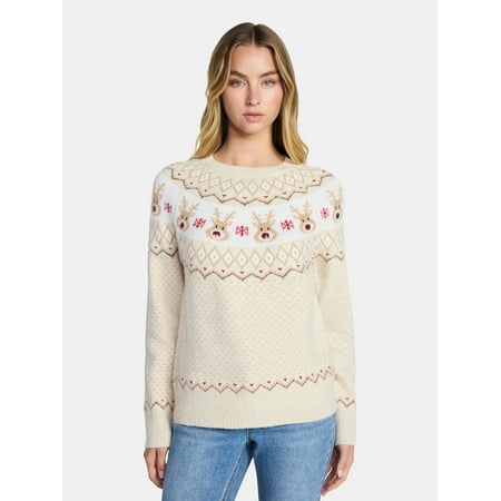 Holiday Time Women's and Women's Plus Pretty Christmas Sweater, Sizes XXS-3X