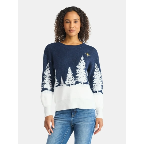 Holiday Time Women's and Women's Plus Pretty Christmas Sweater, Sizes XXS-3X