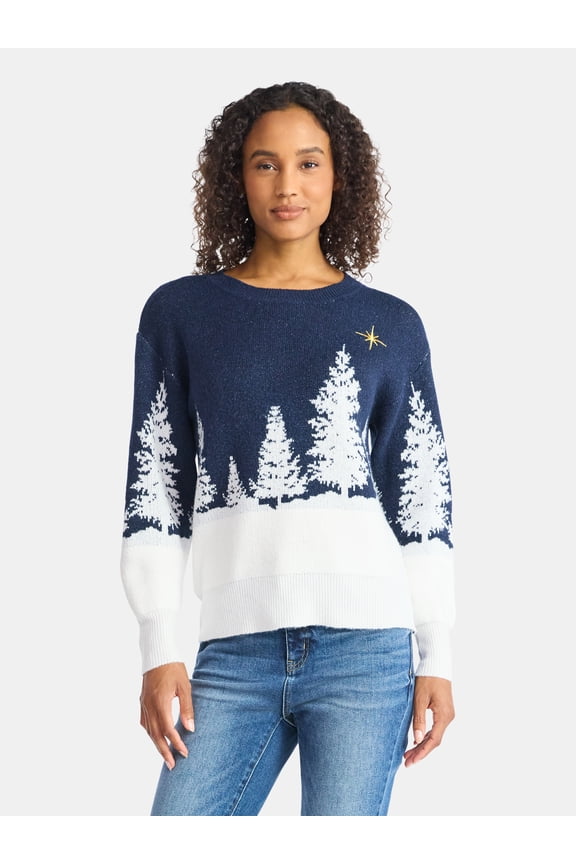Women's and Women's Plus Pretty Christmas Sweater, Sizes XXS-3X