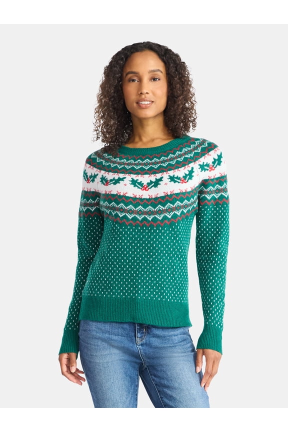 Women's and Women's Plus Pretty Christmas Sweater, Sizes XXS-3X