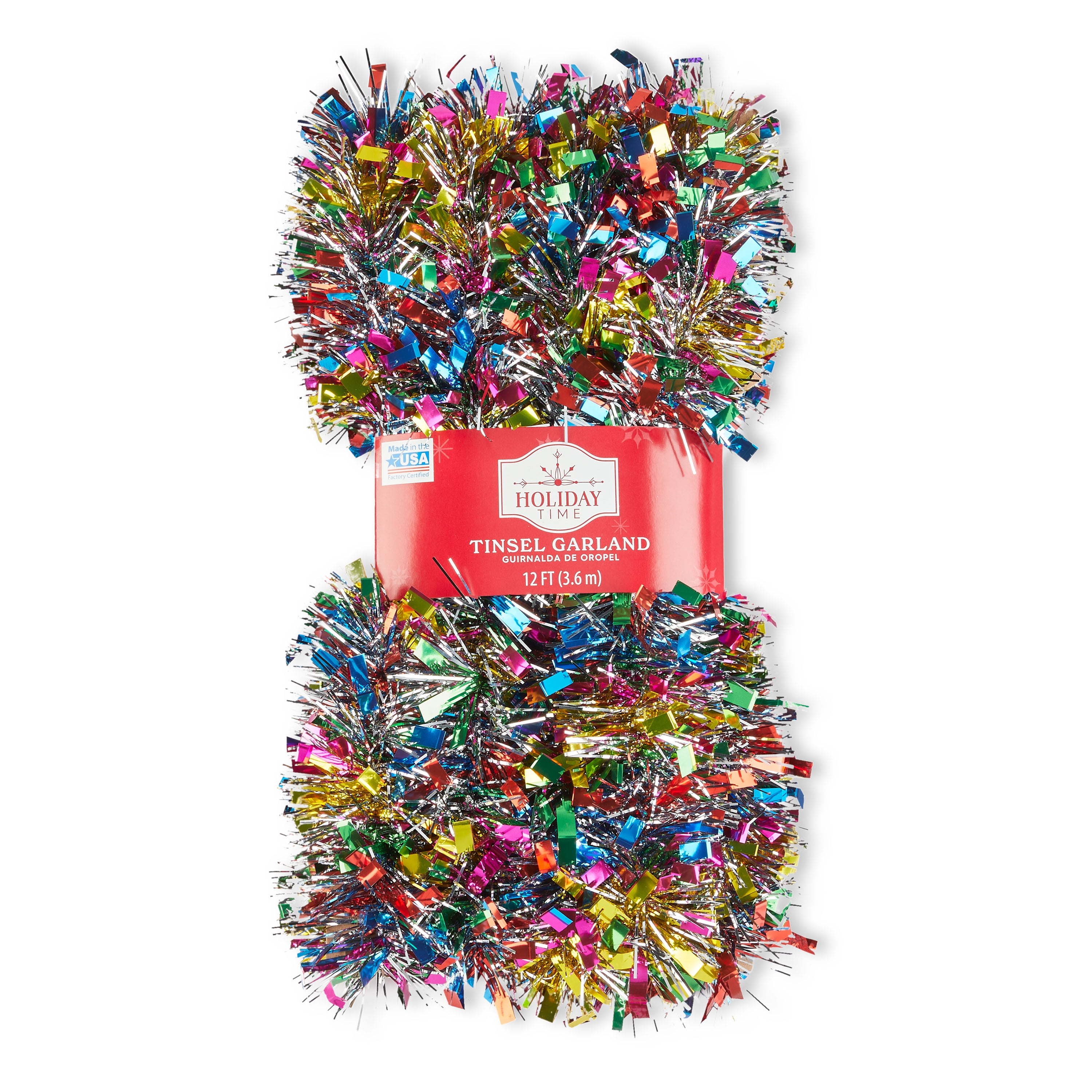 Holiday Time Rainbow Tinsel Garland, 12'