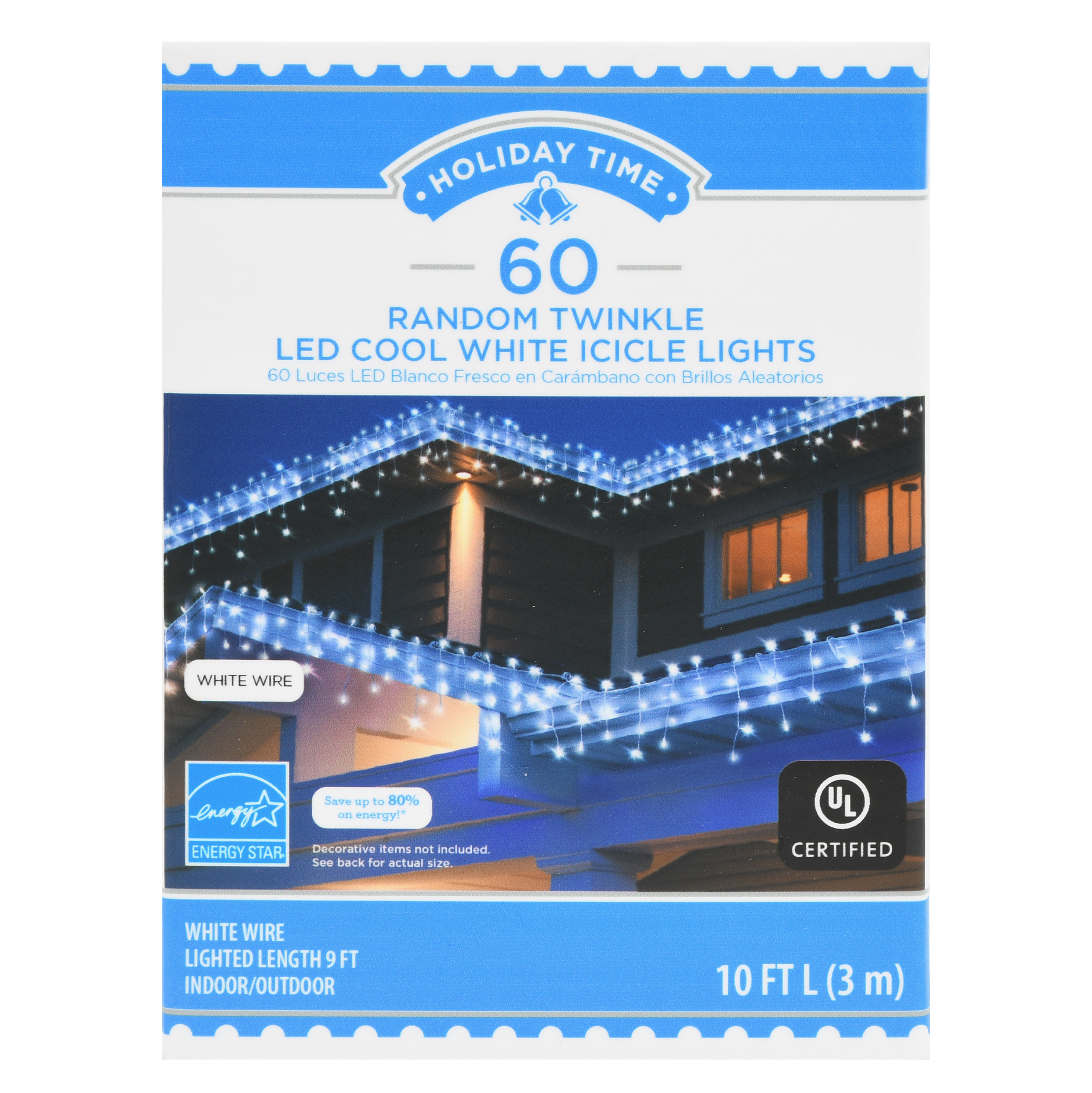 Holiday Time Random Twinkle LED Cool White Icicle Lights, 10', 60 Count