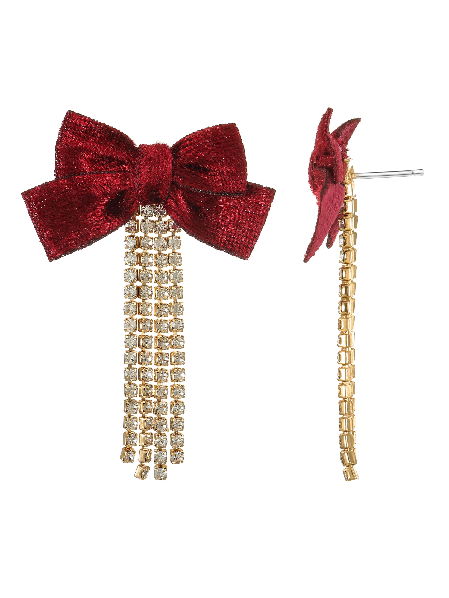 Holiday Time Red Bow and Rhinestone Earrings, 1 Pair