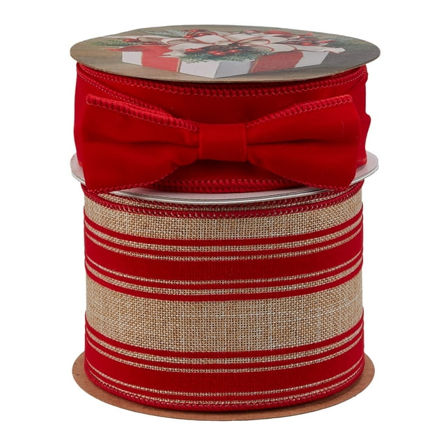 Holiday Time Red Christmas Ribbon Set, 2 Count
