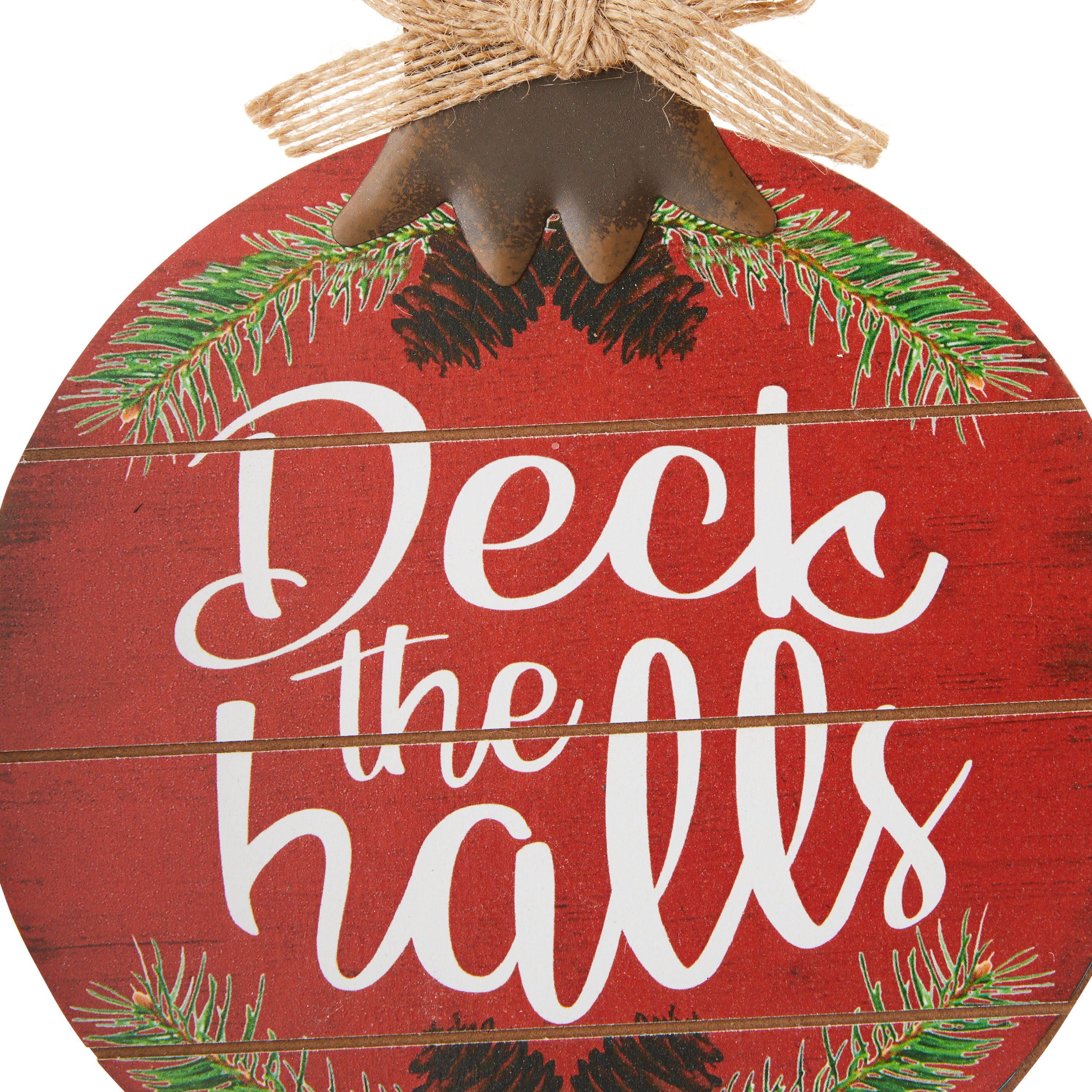 Holiday Time Red "Deck the Halls" Round MDF Jumbo Christmas Ornament, 6