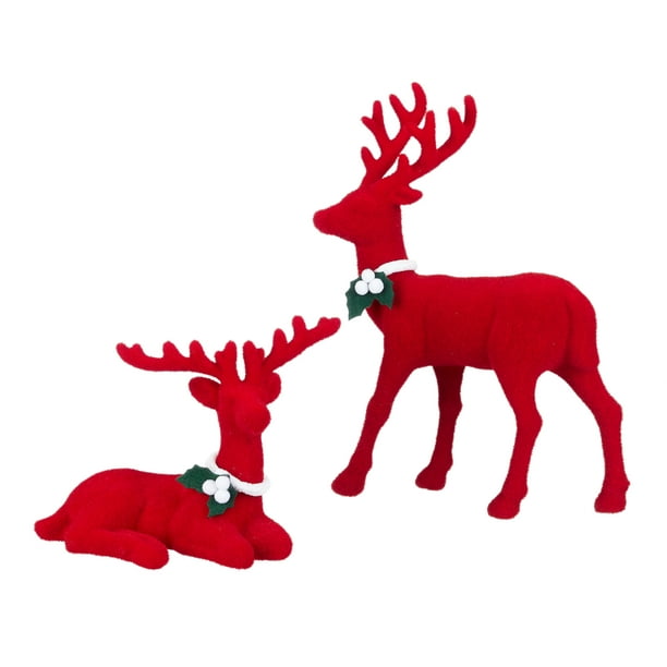 Holiday Time Red Flocked Reindeer Table-Top Christmas Decoration, Set ...