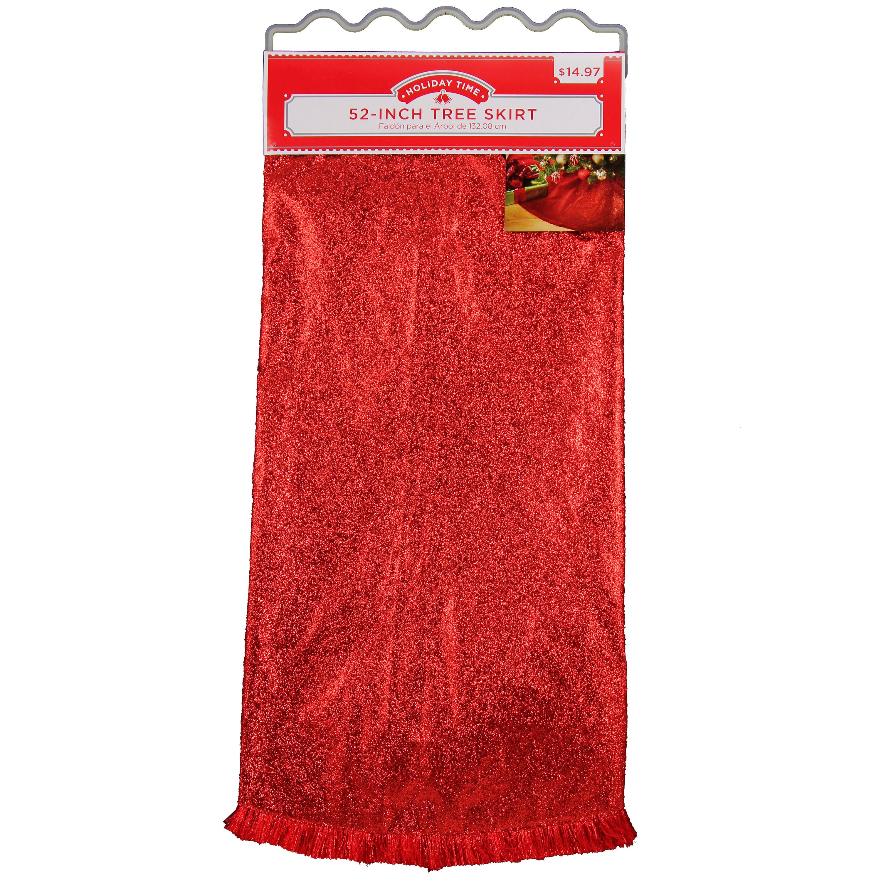 Holiday Time Red Glitter Tree Skirt, 52 Inch