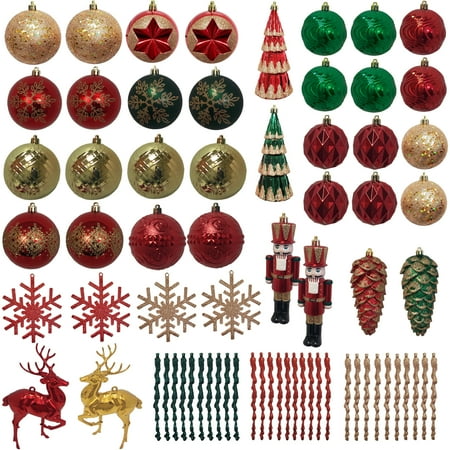 Holiday Time Red, Green & Gold Shatterproof Ornaments, 70 Count