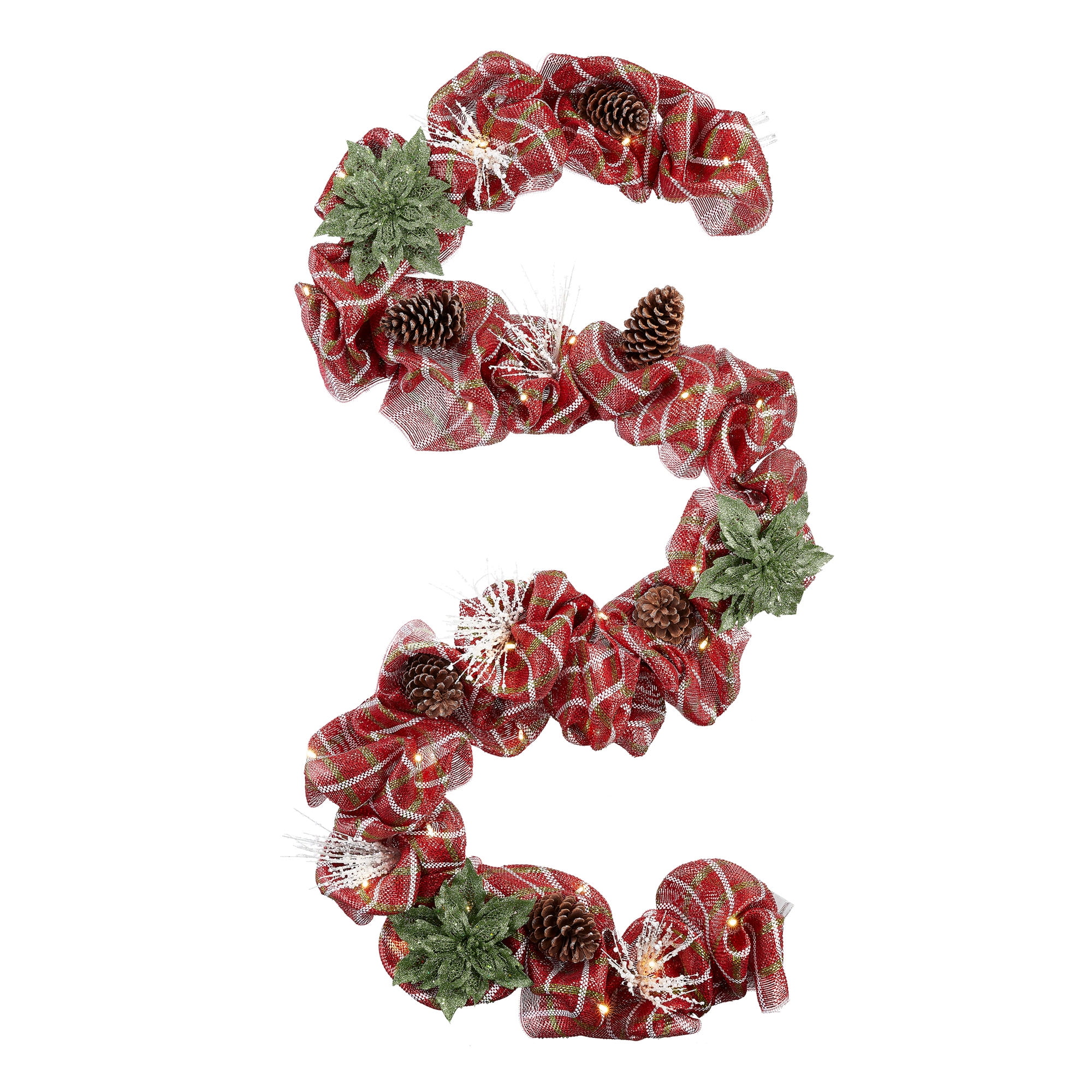 Holiday Time Red Plaid Light Up Christmas Garland, 9'