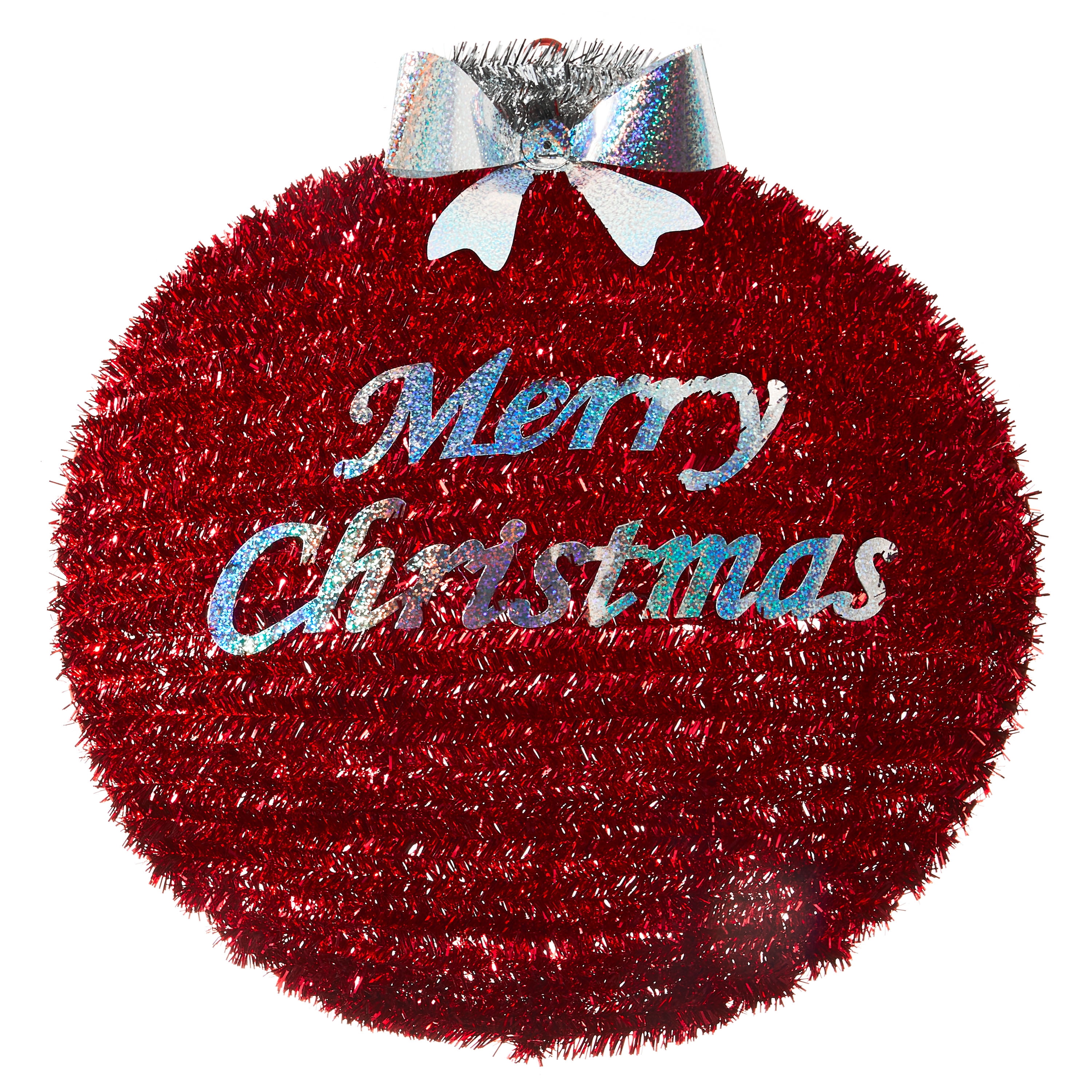 Holiday Time Red Tinsel Merry Christmas Decoration