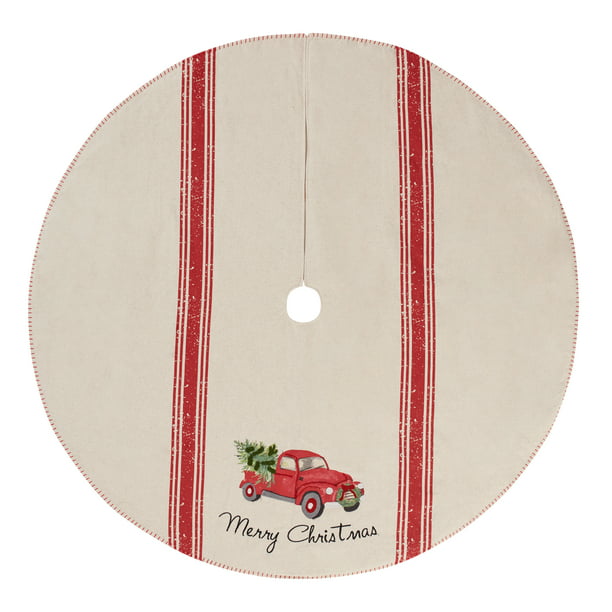 Holiday Time Red Truck Linen Tree Skirt, 48