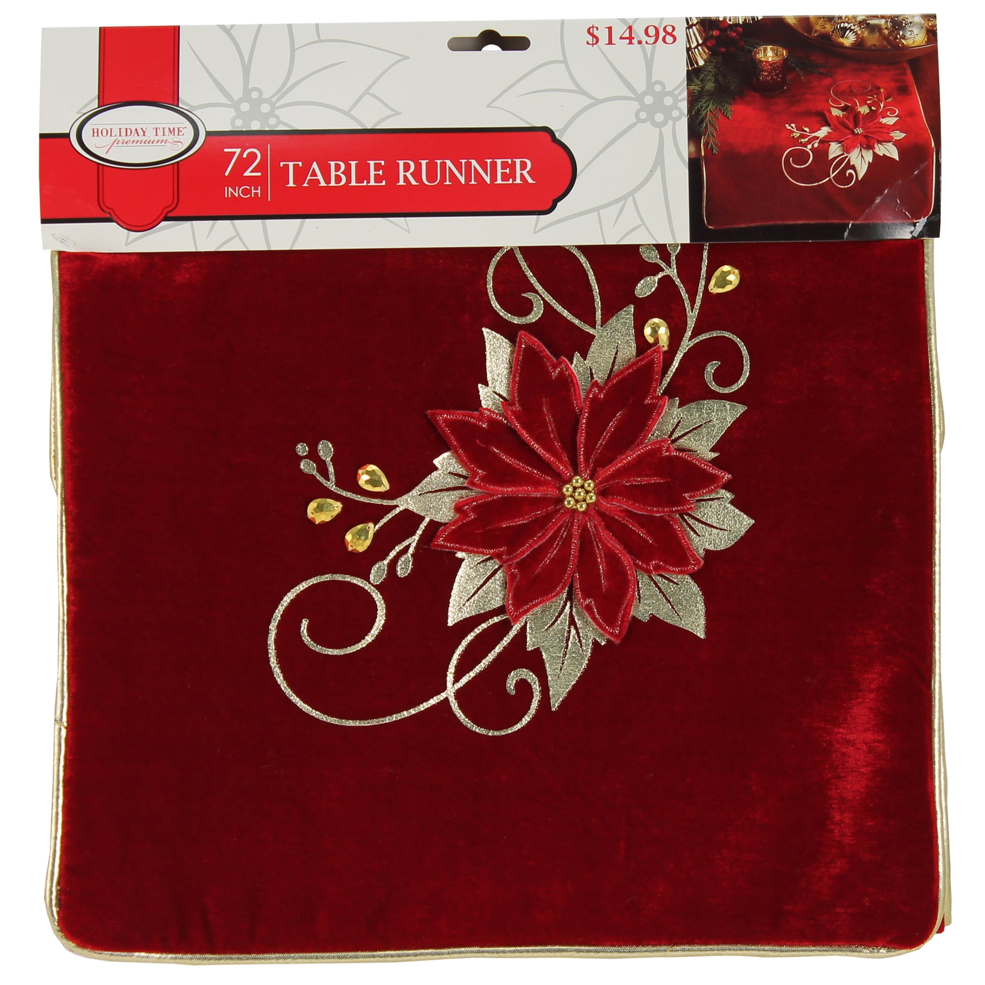 Holiday Time Red Velvet Table Runner