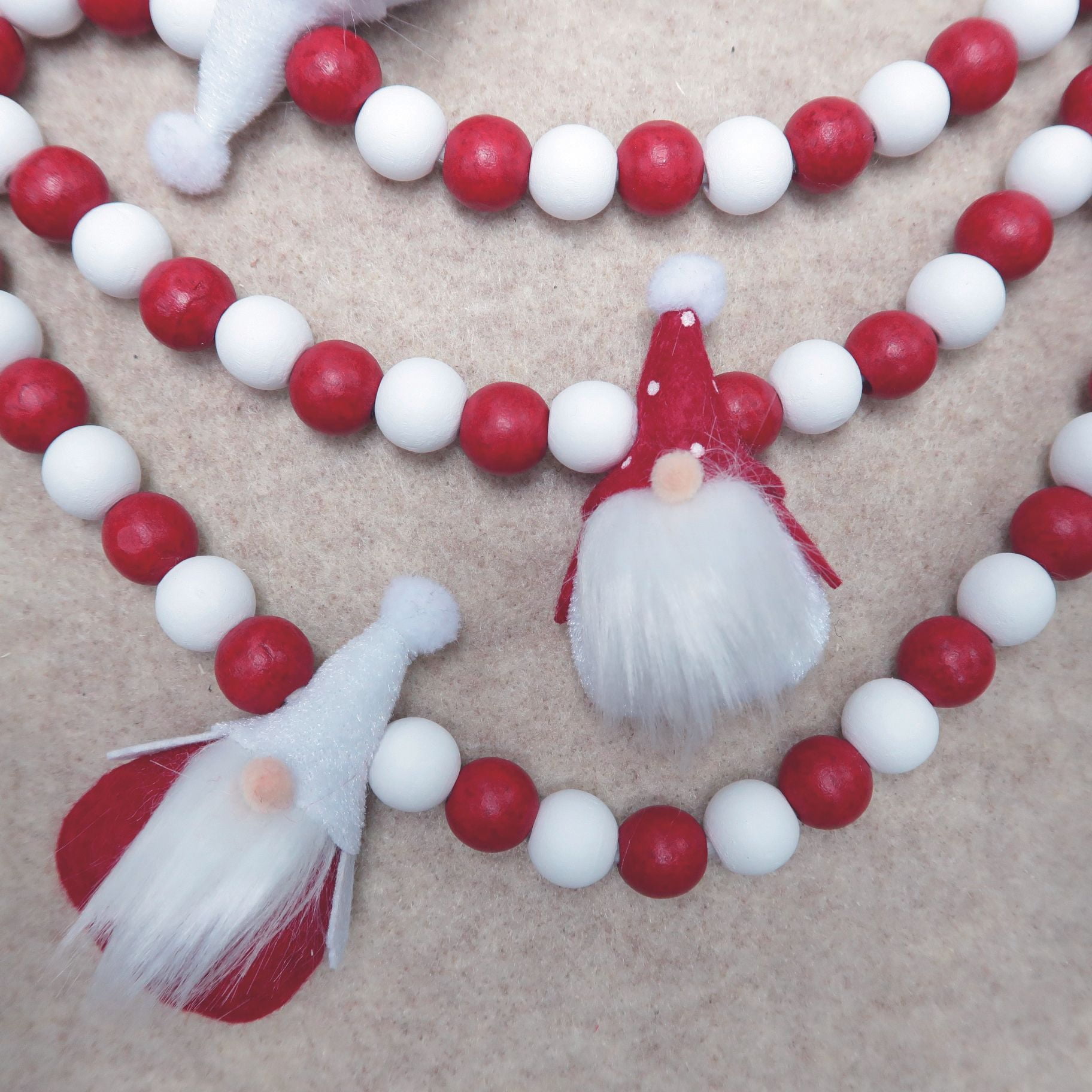 Holiday Time Red & White Gnome Beaded Garland, 6'