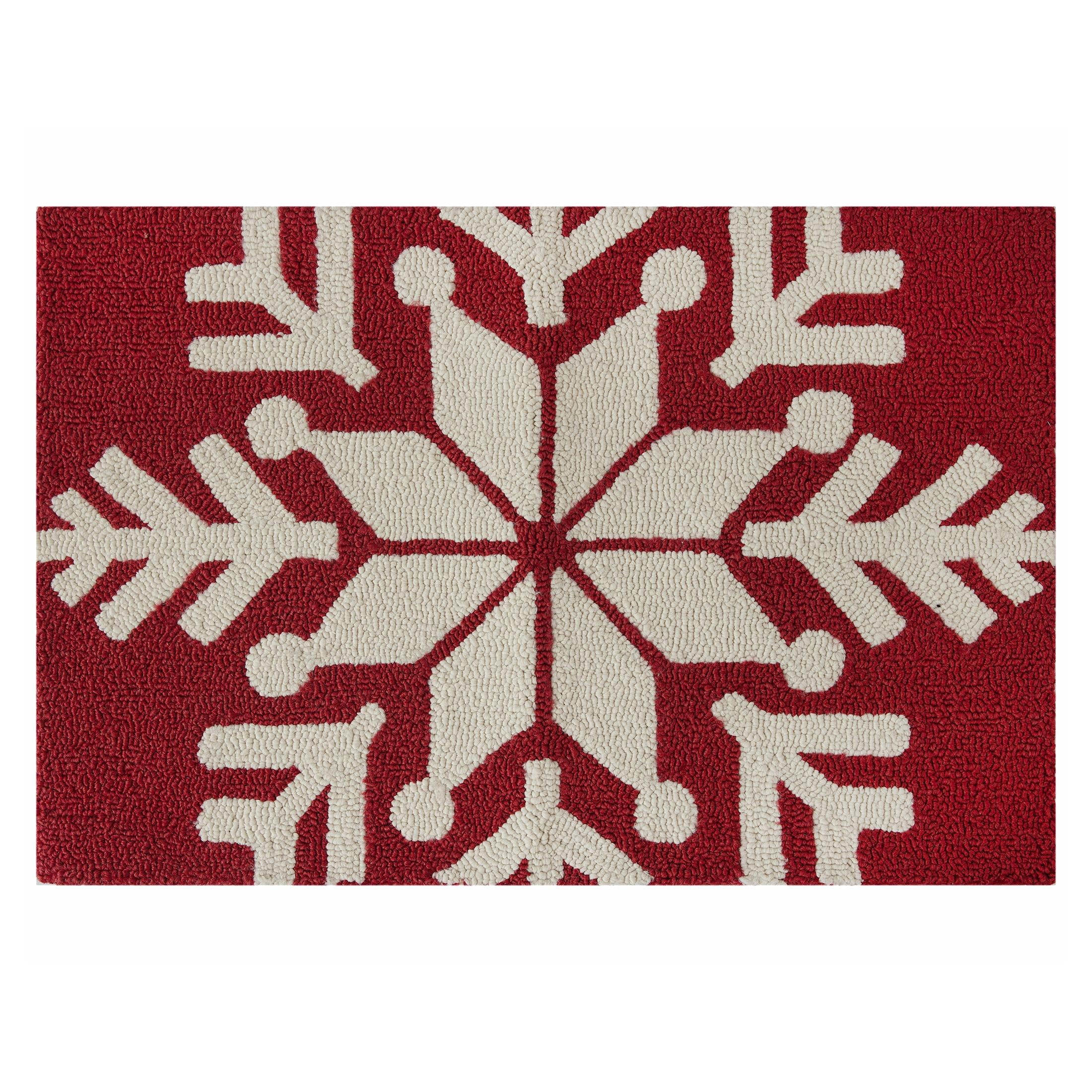 Holiday Time Red & White Snowflake Hooked Polypropylene Indoor Accent ...