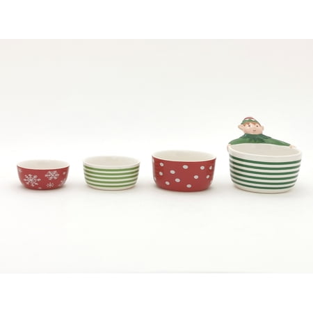 Holiday Time Red and Green Elf Measuring Cups, Stoneware Ceramic