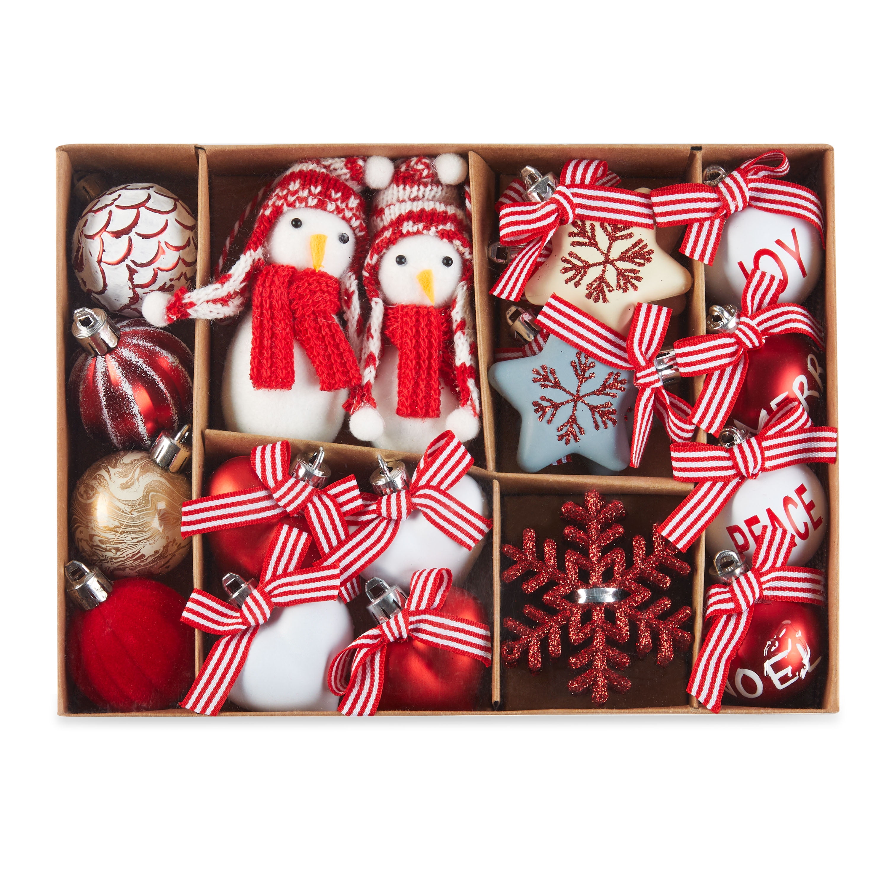 Holiday Time Red and White Christmas Mini Ornament Set, 24 Count