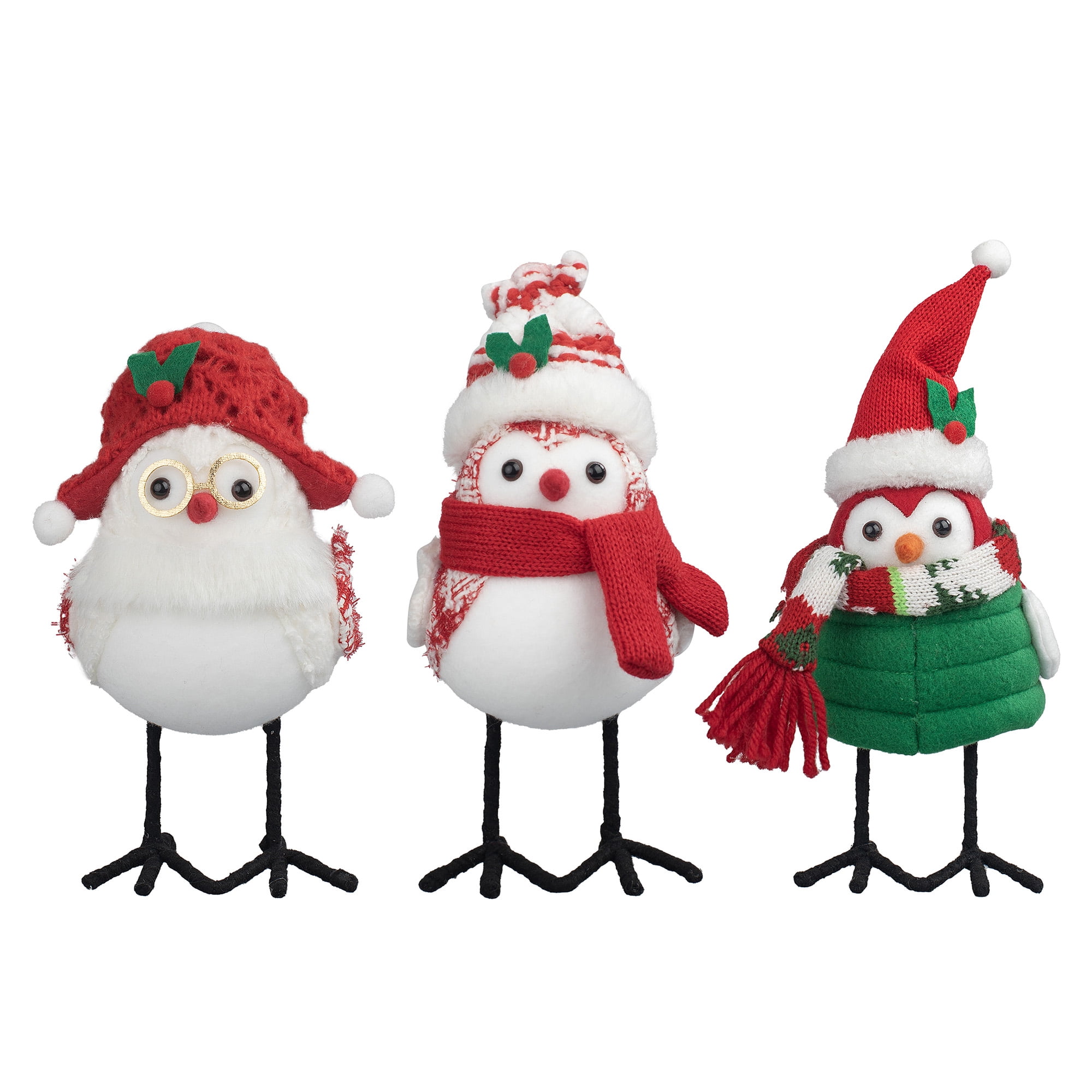 Holiday Time Red and White Fabric Bird Christmas Assortment, 7 in