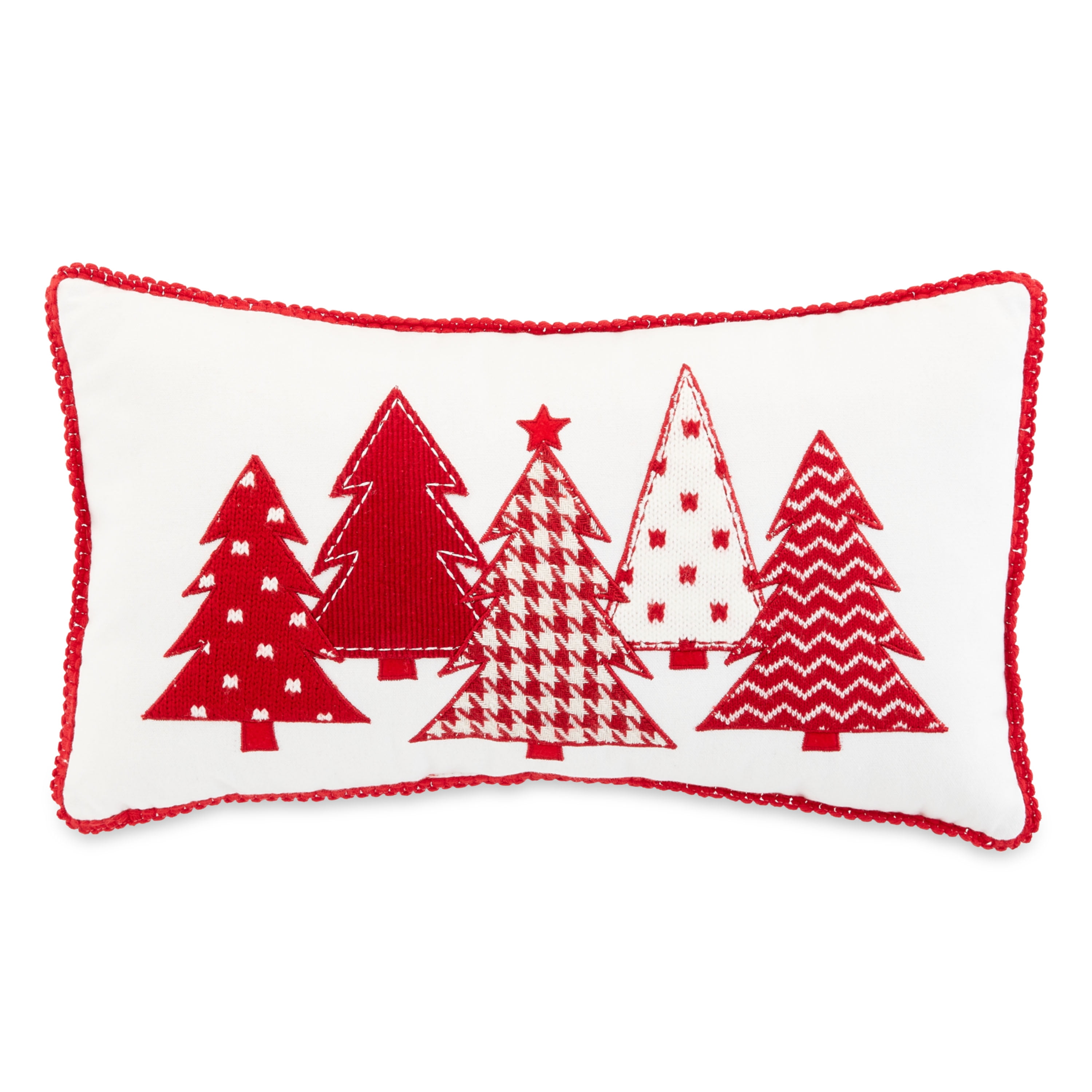 Holiday Time Red and White Trees Lumbar Christmas Decorative Pillow