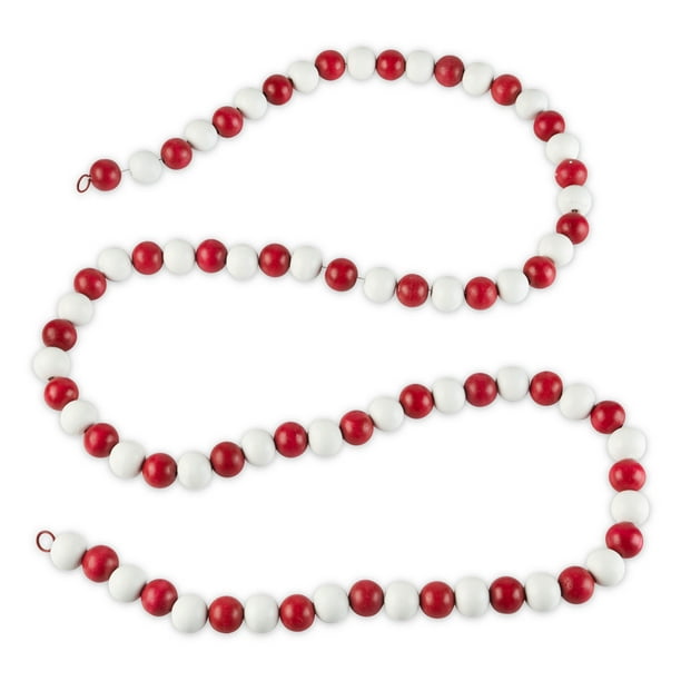 Holiday Time Red And White Wood Bead Garland 6 3391