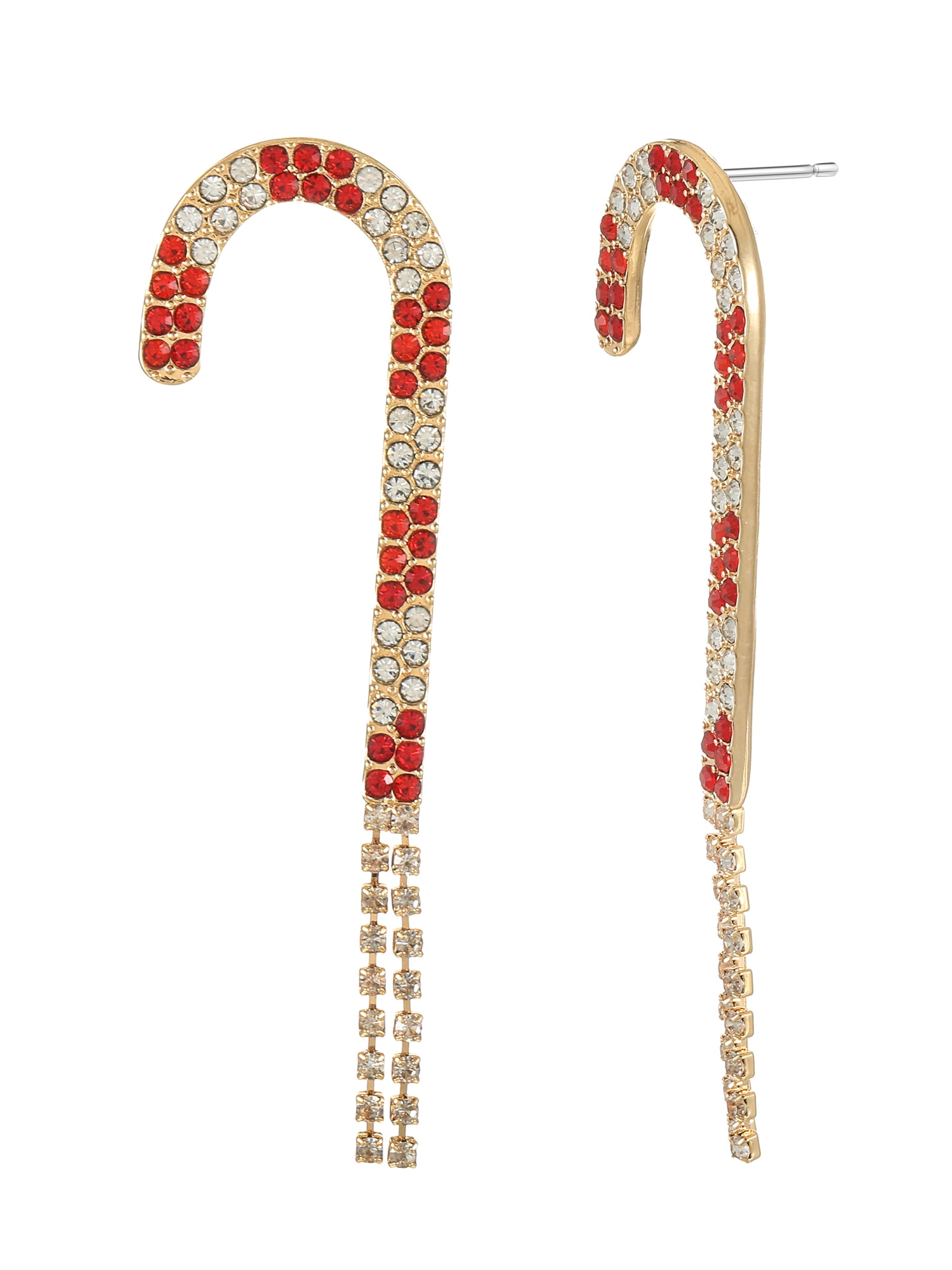 Holiday Time Rhinestone Candy Cane Earrings, 1 Pair