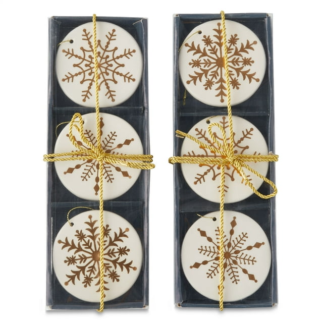 Holiday Time Round Christmas Ornamets with Gold Snowflake, 2 Pack - 6 Ornaments